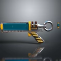 Sci Fi Weapon With Blue Yellow Metallic Body Ring Shaped Component And Battery Like Accessories 3d model