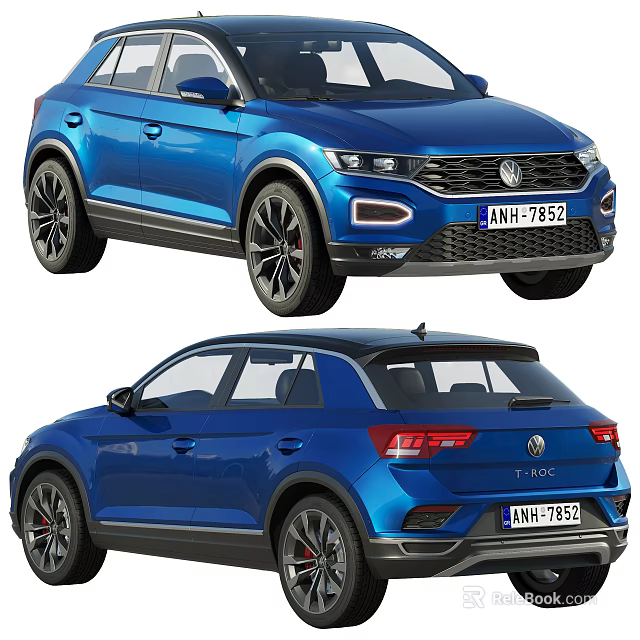 Blue Volkswagen T ROC Front And Rear Views 3d model 
