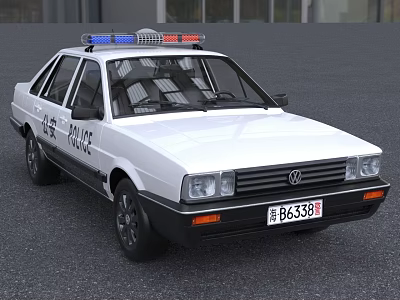 White Volkswagen Police Car With Emergency Lights And Public Security Markings 3d model