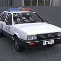 White Volkswagen Police Car With Emergency Lights And Public Security Markings