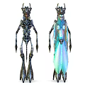 Horned Luminous Ethereal Creature And Dark Mechanical Demon Fantasy Mythical Characters Intricate Design