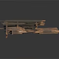 Broken Stacked Wooden Planks Structure With Copper Edges On White Background 3d model