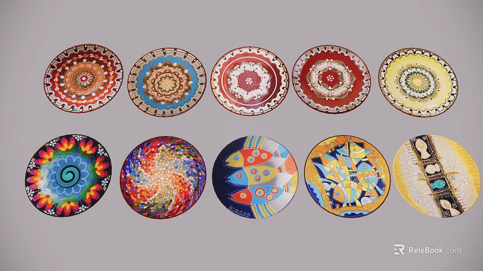 Colorful Decorative Wall Hanging Plates with Diverse Intricate Patterns for Home Decor 3d model 