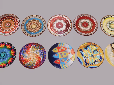 Colorful Decorative Wall Hanging Plates with Diverse Intricate Patterns for Home Decor 3d model