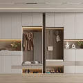 Modern Shoe Cabinet Storage Design With Clothing Rack Mirror And Decorative Items