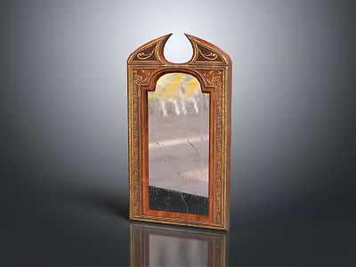 Vintage Decorative Mirror With Wooden Frame And Arched Top Design For Home Use 3d model