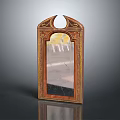Vintage Decorative Mirror With Wooden Frame And Arched Top Design For Home Use