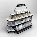 Multi tiered Retail Display Shelf with Nutritional Products Bottles Boxes and Signage
