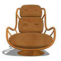 Comfortable Brown Leather Single Sofa With Curved Wooden Frame And Round Base
