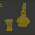 Ancient Bronze Wine Bottle and Cup with Green Patina on Dark Background