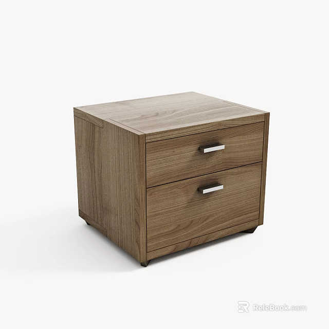 Modern Wooden Nightstand With Two Drawers Metal Handles And Sleek Surface 3d model 