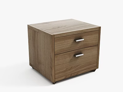 Modern Wooden Nightstand With Two Drawers Metal Handles And Sleek Surface 3d model