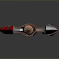 Fantasy Axe Weapon With Red And White Blades Wooden Checkered Handle Design