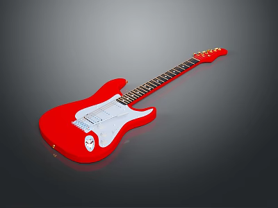 Red Electric Guitar Musical Instrument with White Panel and Glossy Body Design 3d model