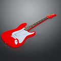Red Electric Guitar Musical Instrument with White Panel and Glossy Body Design
