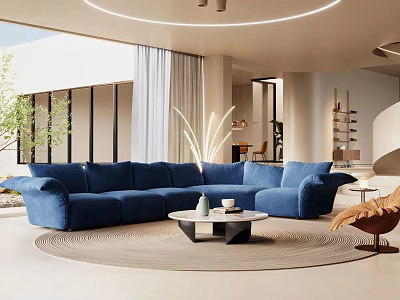 Luxury Soft Blue Velvet Sectional Sofa Set For Spacious Bright Modern Cozy Living Room 3d model