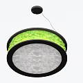 Modern Circular Pendant Light Featuring Green Outer Layer Textured Inner Surface And Black Frame 3d model
