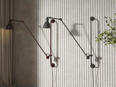 Contemporary Metal Arm Wall Lamps With Adjustable Design On Textured Striped Interior Wall 3d model