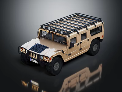 Golden Hummer SUV with Roof Rack and Spotlights in Off Road Style 3d model