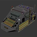 Gray Armored Vehicle With Yellow Stripes Side Ladder Top Equipment And Project Label