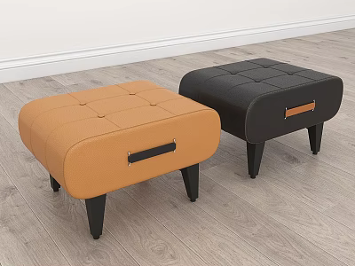 Orange and Black Leather Shoe Bench with Tufted Design Handle and Slim Legs 3d model