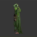 Mystical Forest Character Costume With Green Robe Antler Headdress And Plant Decorations
