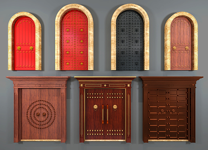 Chinese gate copper nail door 3d model