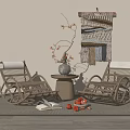 Rattan Lounge Chairs In Cozy Interior With Small Table Vase Woven Hanging Wooden Floor Rug