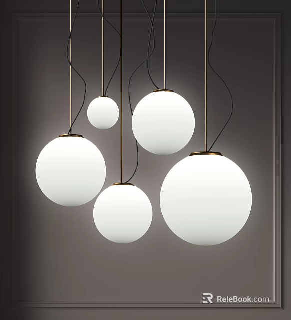 Stylish Modern White Spherical Pendant Lights Hanging In Minimalist Interior Design 3d model 