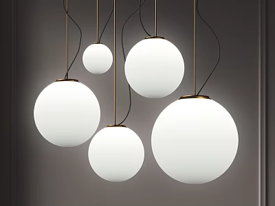 Stylish Modern White Spherical Pendant Lights Hanging In Minimalist Interior Design 3d model