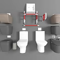 Various Toilet Designs In Multiple Colors And Safety Rails For Modern Bathroom