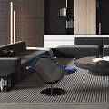 Modern Living and Dining Room Interior With Gray Sofa Coffee Table And Wooden Cabinets