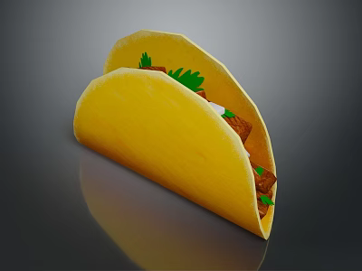 Delicious Taco with Crispy Corn Shell Juicy Meat and Fresh Green Vegetables 3d model