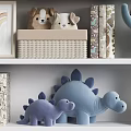 Plush Stuffed Toys Arranged On Shelves With Art And Baskets
