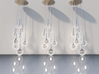 Modern Swing Door Interior With Hanging Glass Globe Pendant Lights And White Walls 3d model