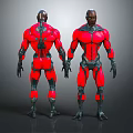 Futuristic Sci Fi Characters In Red And Black Mechanical Armor With Front Back Views 3d model