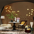 Elegant Living Room Decor With Stylish Flower Stand And Lamps