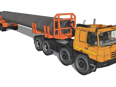 Yellow Heavy Duty Transport Truck Carrying Large Cylindrical Cargo With Multiple Wheels 3d model