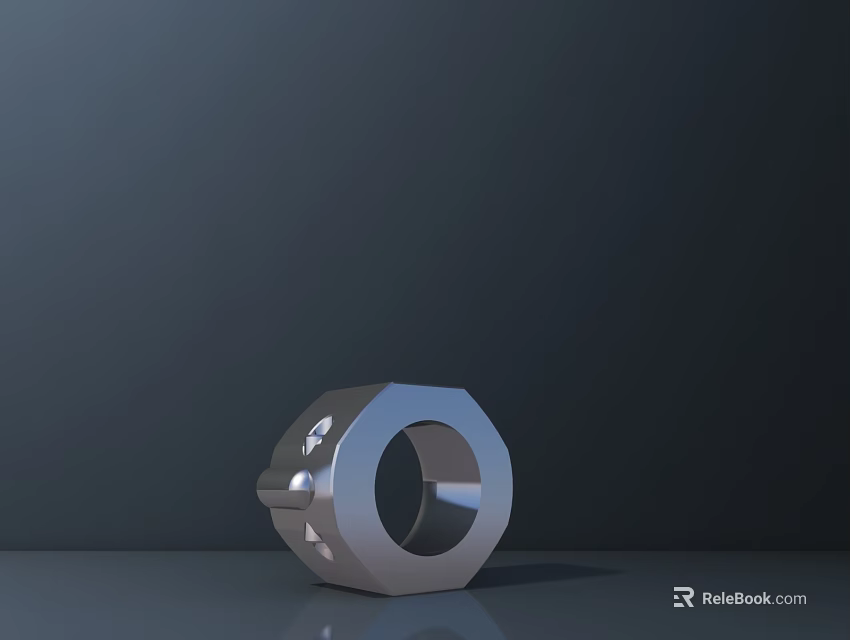 Professional Hexagonal Metal Ring Hardware Tool with Small Holes on Dark Background Flat Surface 3d model 