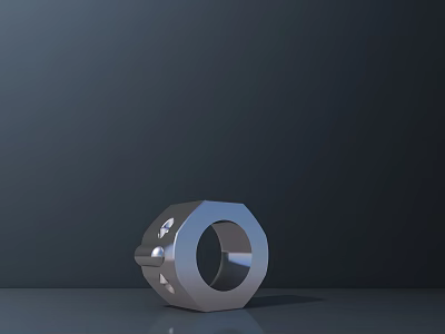 Professional Hexagonal Metal Ring Hardware Tool with Small Holes on Dark Background Flat Surface 3d model