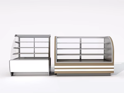 Two Modern Refrigerated Display Cases With Glass Doors And Multiple Shelves For Retail Food 3d model