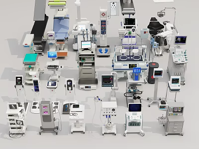 Essential Modern Medical Equipment With Surgical Tools Diagnostic And Monitoring Devices 3d model