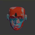 Traditional Animal Mask With Red Blue Paint And Green Gemstone Accents