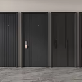Sleek Modern Black Security Doors With Vertical Stripes And Sturdy Locks Design 3d model