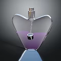 Sculpture Carving of Heart Shaped Perfume Bottle in Transparent Glass with Purple Liquid Silver Sprayer and Pendant