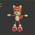 Cute Yellow Fox Plush Toy Character With Red Head Decoration And Red Shoes Standing On Dark Background