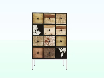 Modern Decorative Cabinet With Multiple Drawers Various Material Panels And Metal Legs 3d model