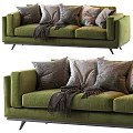 Comfortable Modern Green Sectional Sofa With Plush Throw Pillows And Blanket 3d model