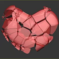 Red Broken Heart Shaped Decorative Ornament Set With Geometric Fragments And Reflective Surface