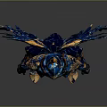 Armored Warrior With Blue Wings And Golden Horns In Ornate Blue Gold Armor